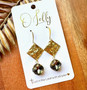 “Charley” Earrings - Gold Textured with Charcoal Stones