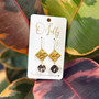 “Charley” Earrings - Gold Textured with Charcoal Stones