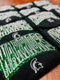 Warriors Travel Ball Collegiate Style Sequin Sweaters - Black Sweater, Dark Green Sequin, White Stitching