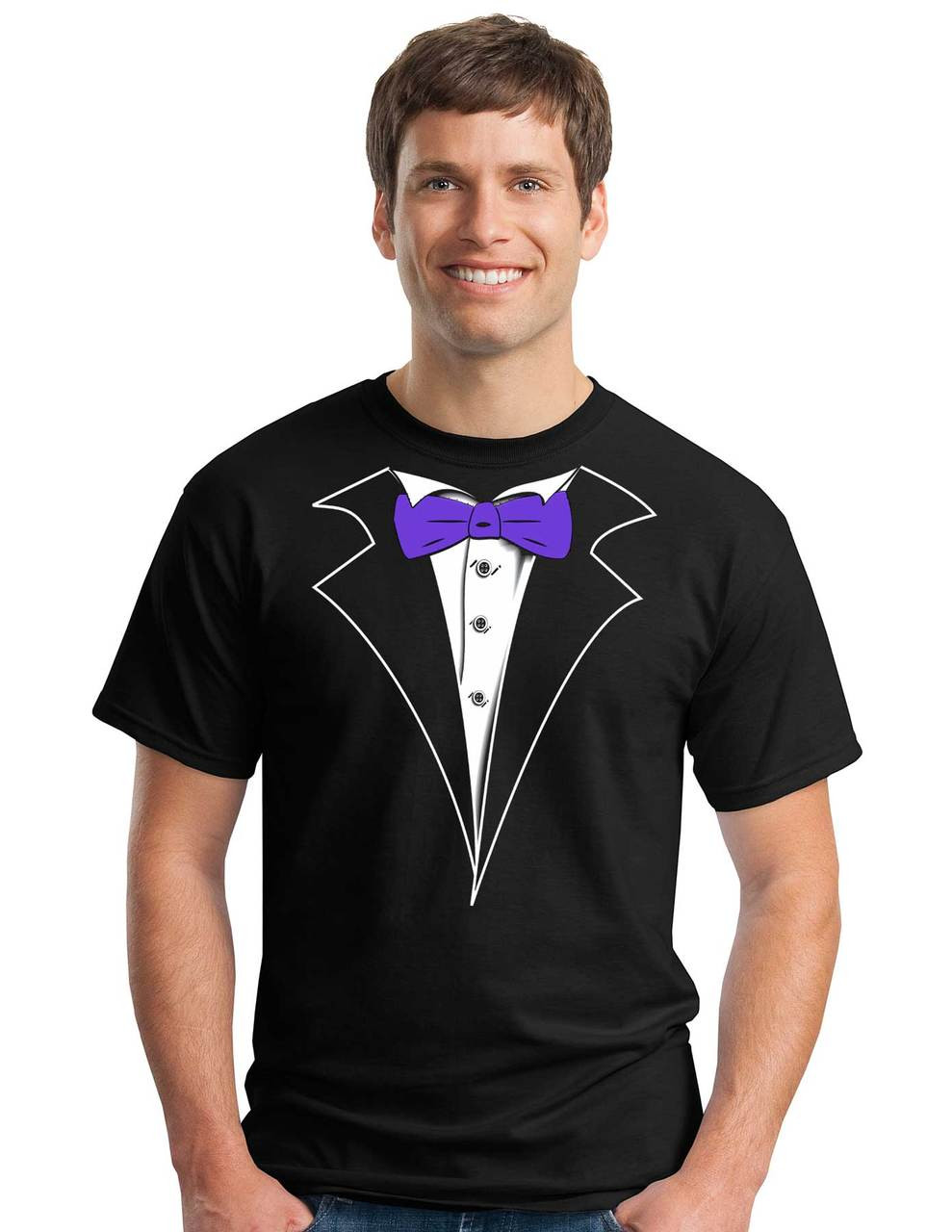 Classic Tuxedo T Shirt In Black With Purple Bow Tie Shop Men S Black Tuxedo Tees - violet suit bow tie tux roblox