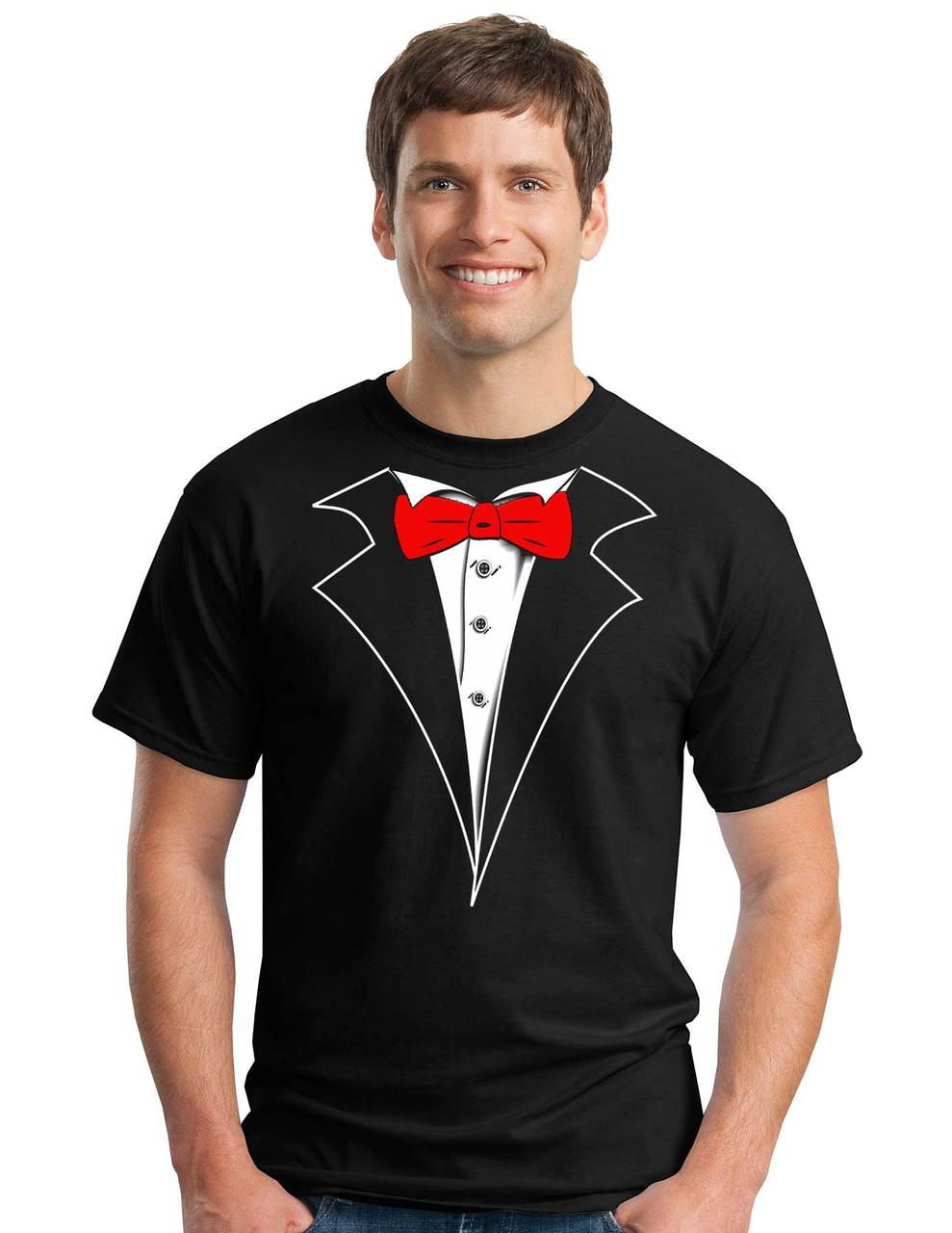 Tuxedo T-shirt with Red Bow Tie on Black No Carnation | Shop Men's