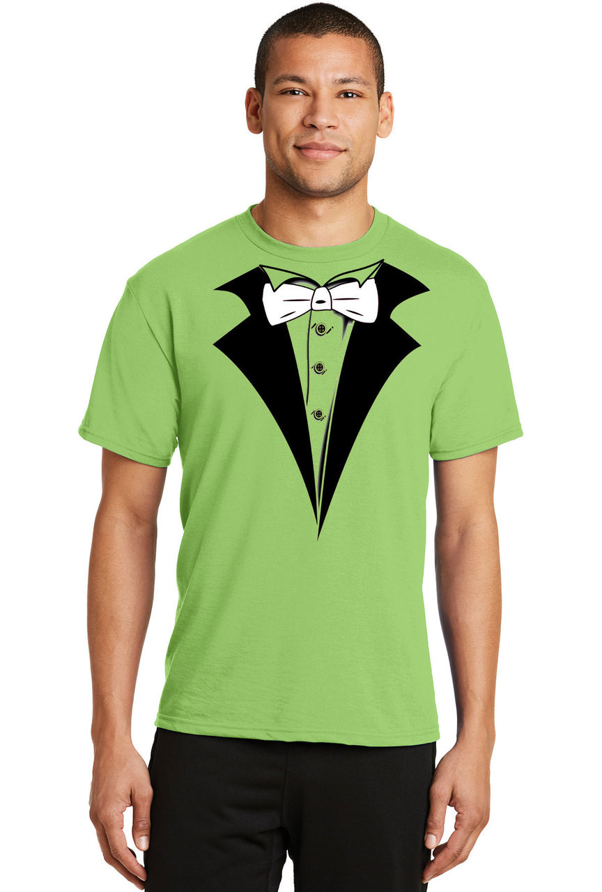 Lime Green Tuxedo T-shirt with White Tie | Shop Men's Tuxedo Tees