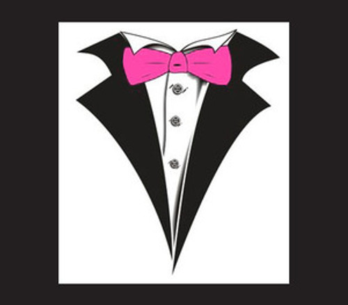 Tuxedo T-shirt with Neon Hot Pink Bow Tie on White Tuxedo T-shirt with Neon Hot Pink Bow Tie on White