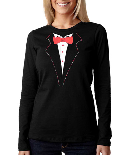 Longsleeve Tuxedo T-shirt Rhinestone Lapels Missy Sizing Longsleeve Tuxedo T-shirt Rhinestone Lapels Missy Sizing