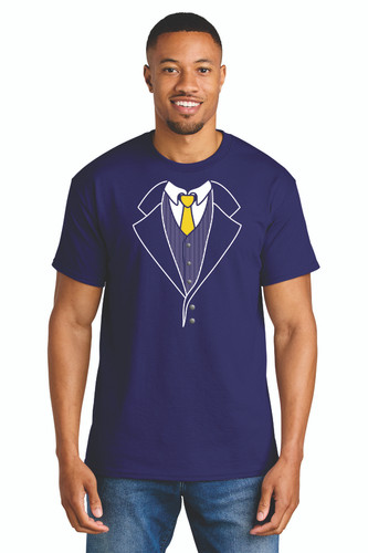 Purple Tuxedo T-Shirt with Yellow Tie Purple Tuxedo T-Shirt with Yellow Tie