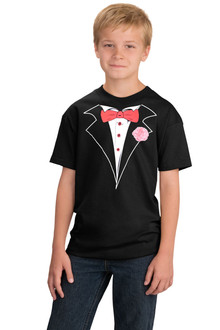 Kids Tuxedo T-Shirt in Black with Blue Tie No Carnation