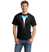 Tuxedo T-Shirt in Black with Real light pale blue bow tie