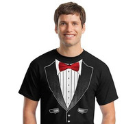 Original Tuxedo T-Shirt in Black with Real Red Bow Tie