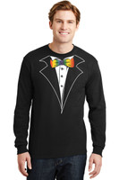 Tuxedo Long Sleeve T-Shirt in Black with Rainbow Tie