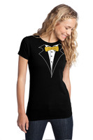 Junior/Missy Tuxedo T-shirt with a Gold Sparkle Tie