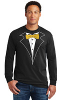 Tuxedo Long Sleeve T-Shirt in Black with Gold Sparkle Tie
