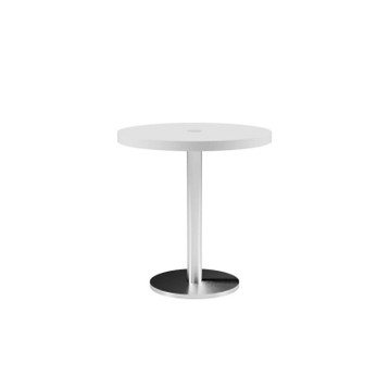 Wood-Steel Table White (with cable outlet), ⌀50 cm