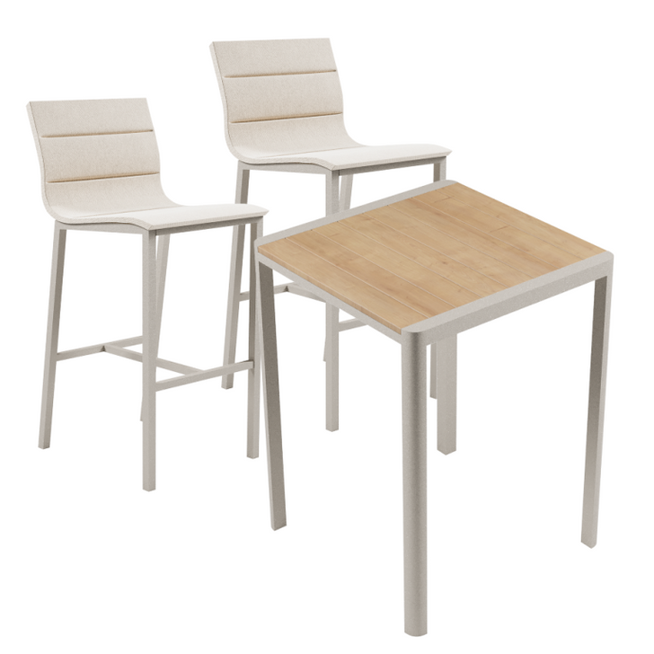 EzExpo Outdoor Bar Set in Beige, 2 chairs + Square Table 80x80 cm