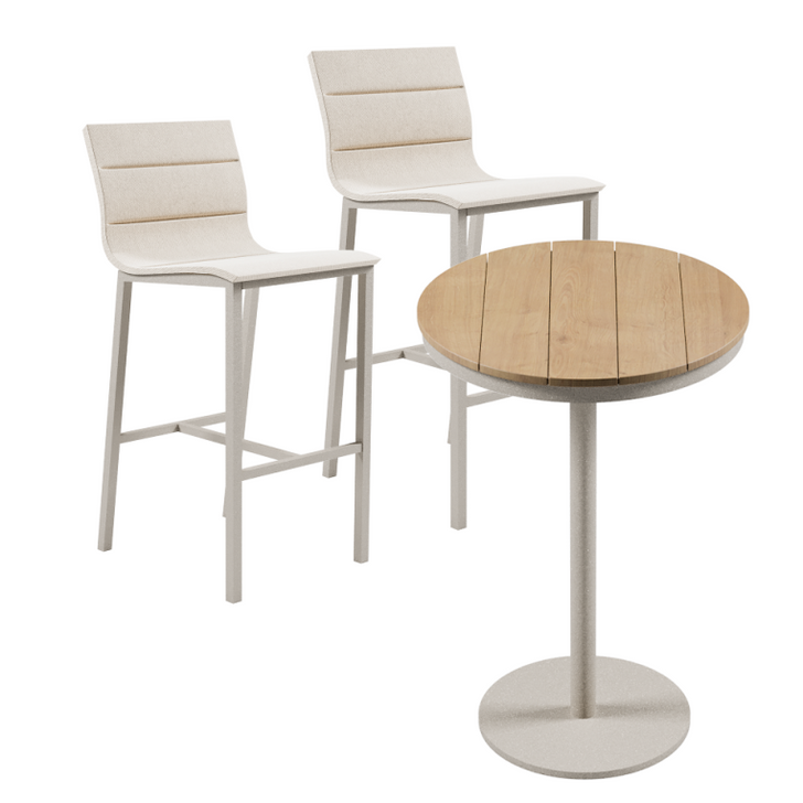 EzExpo Outdoor Bar Set in Light Beige, 2 chairs & Round Table ∅ 70 cm