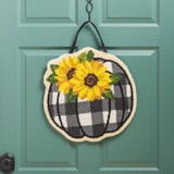 Check Pumpkin and Sunflowers Hooked Door Decor
