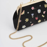 Floral Ditsy Embroidered Black Velvet Clutch Purse
