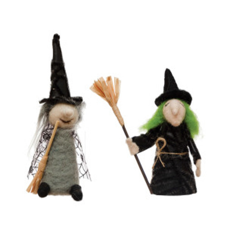 WOOL FELT WITCH W/ BROOM, 2 STYLES