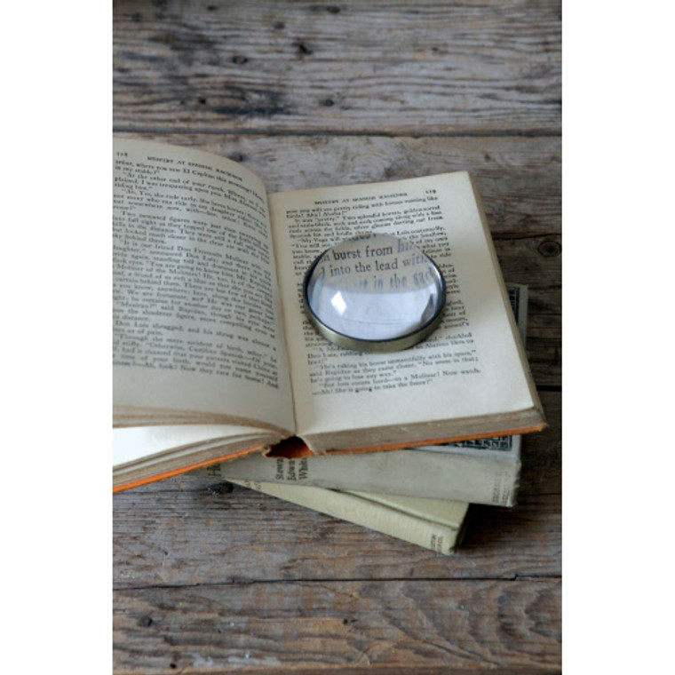 Round + Metal Glass Paperweight Magnifying Glass