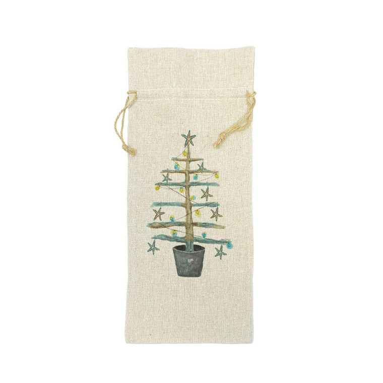 Driftwood Tree with Blue Lights Wine Bag