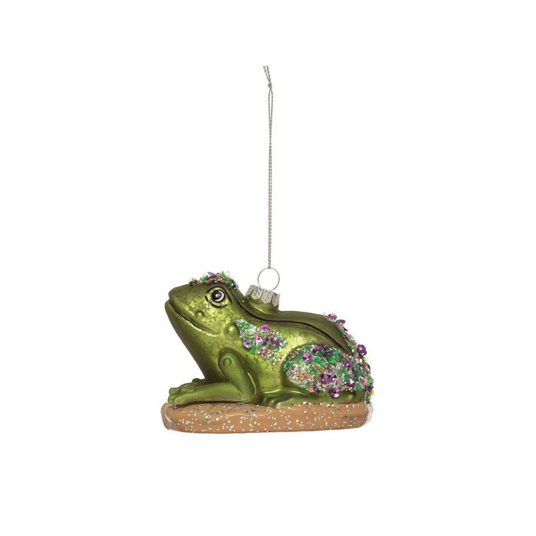 Hand Painted Glass Frog Ornament