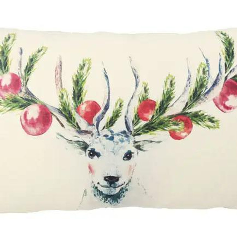 Reindeer With Ornaments Lumbar Pillow