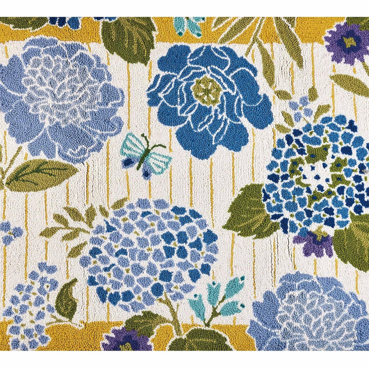 Blue Hydrangea Yellow Border Hook Rug