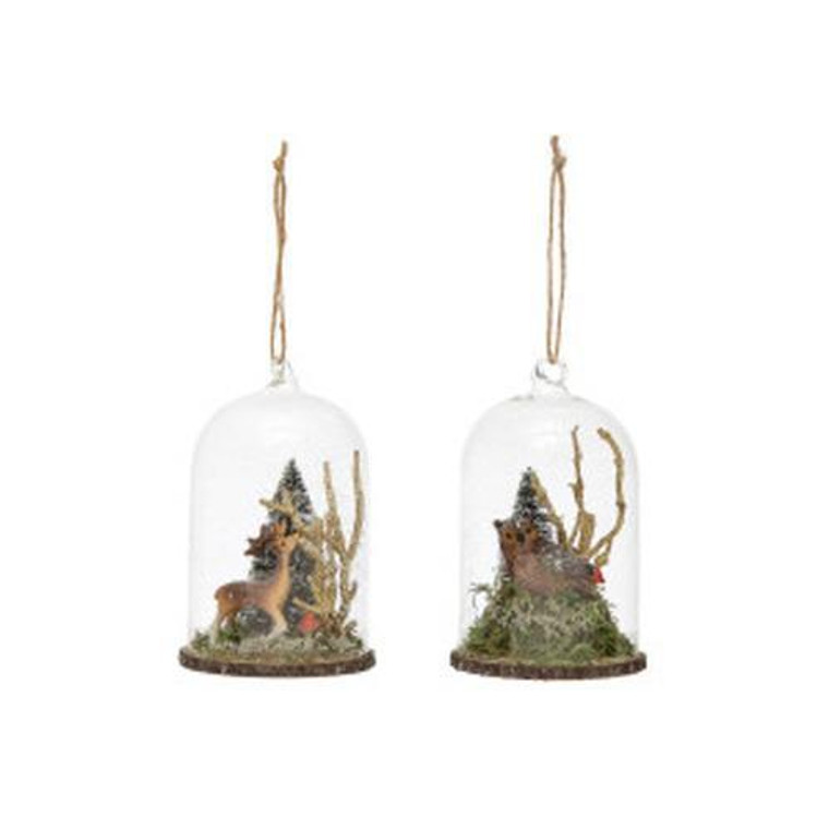 Glass Cloche Ornament with Forest Animal