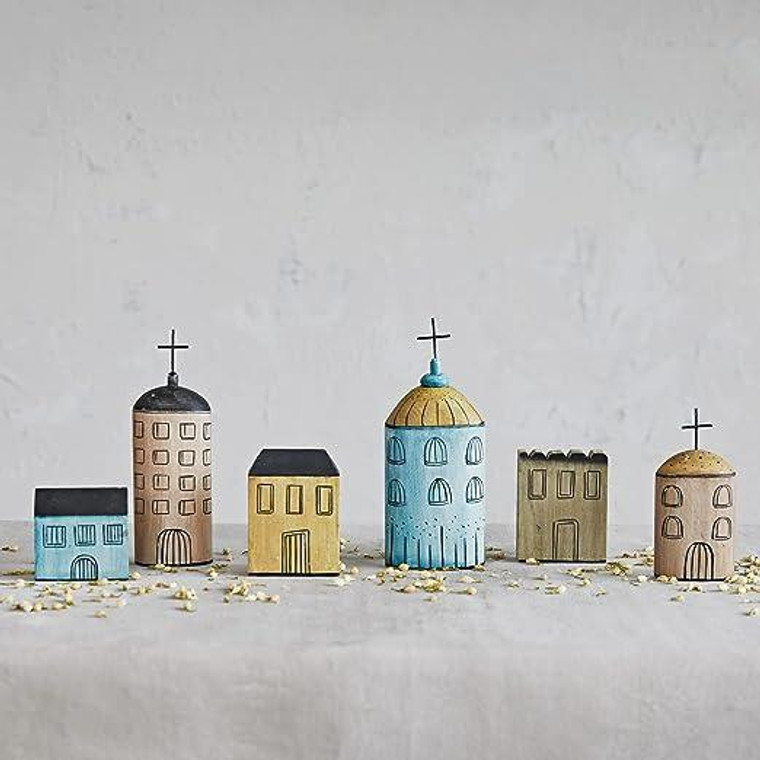 Hand Painted Wood Village