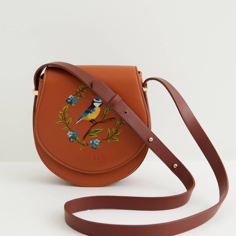 Blue Bird Embroidered Mini Saddle Bag