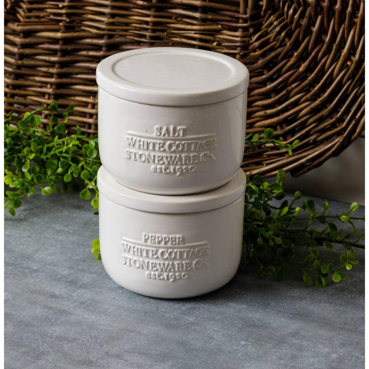 White Cottage Ceramic Salt or  Pepper Cellar