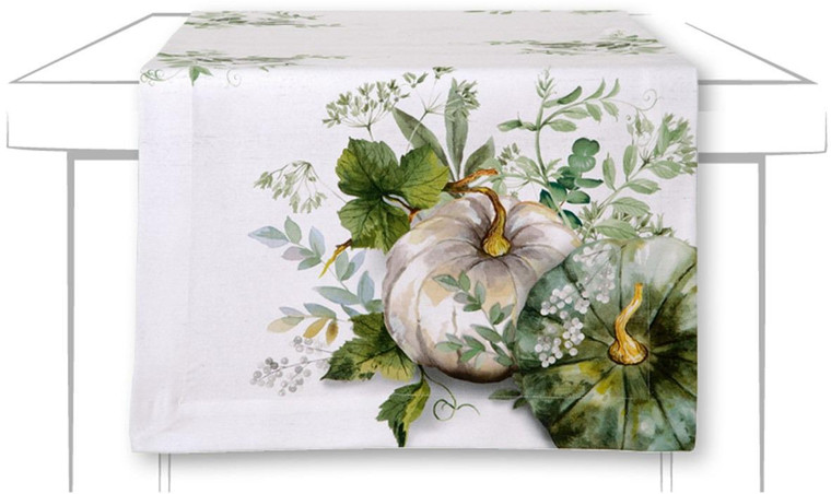 Green and White Pumpkin Table Runner