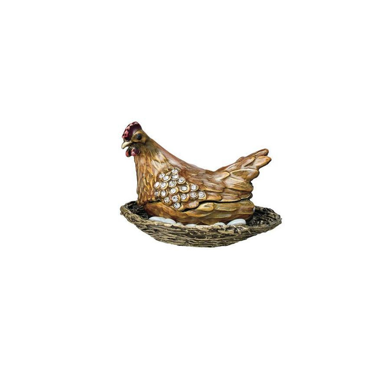 Enameled Metal Hen Trinket Box