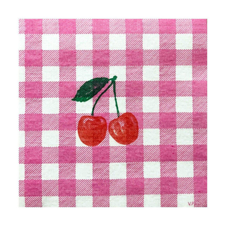 Vichy Cerise  Cocktail  Napkins