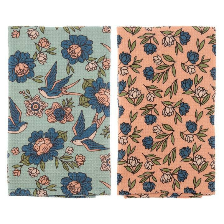 Sparrow  Waffle Weave Tea Towels- Set of Two