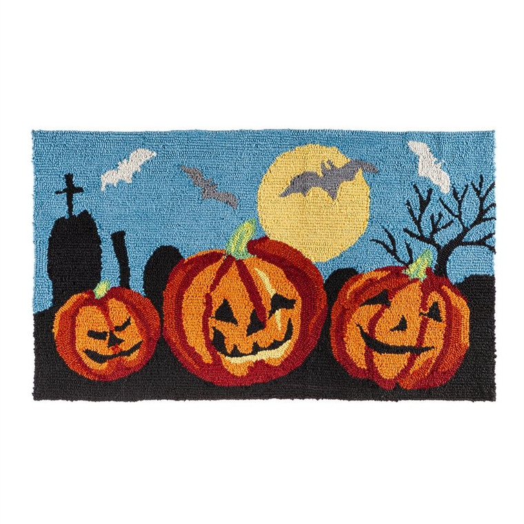 Hooked Rug 24"x42" Halloween 3 Pumpkins