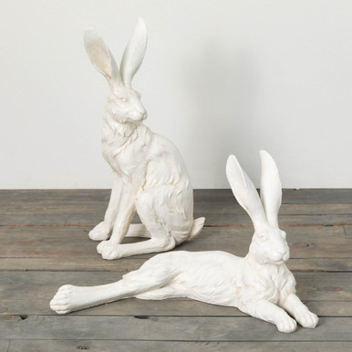 Distressed Wood Bunny Figurine Set of 2