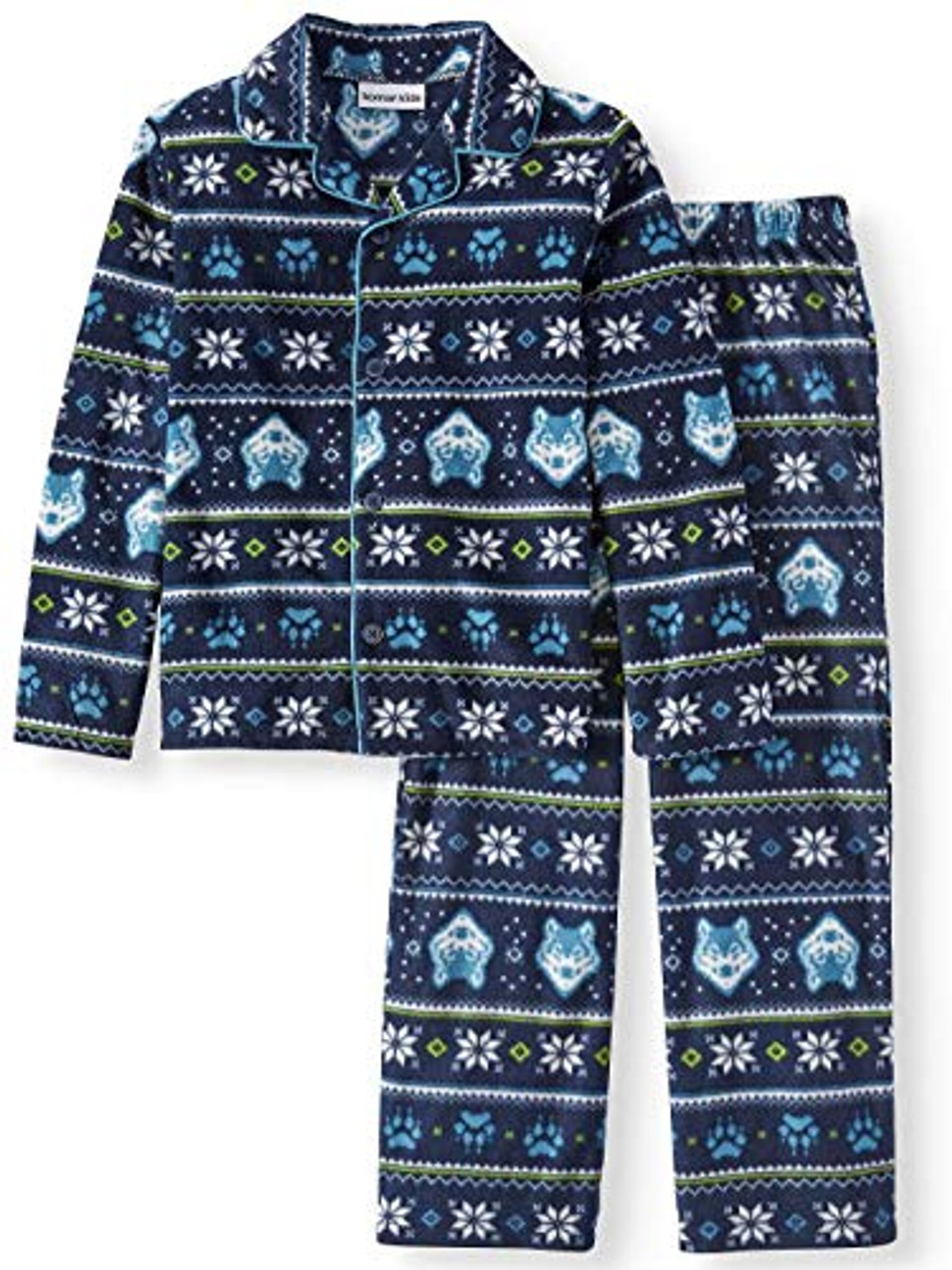 Boy's Plush Fleece Fair Isle Winter Wolf Pajama Set - Little Dreamers  Pajamas