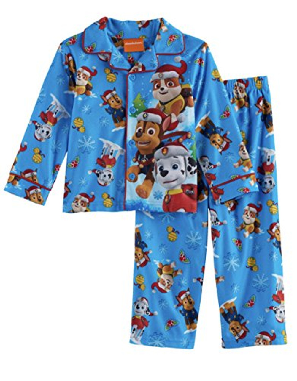Paw Patrol Boys 2T Chase Marshall and Rubble Christmas Flannel Pajama Set