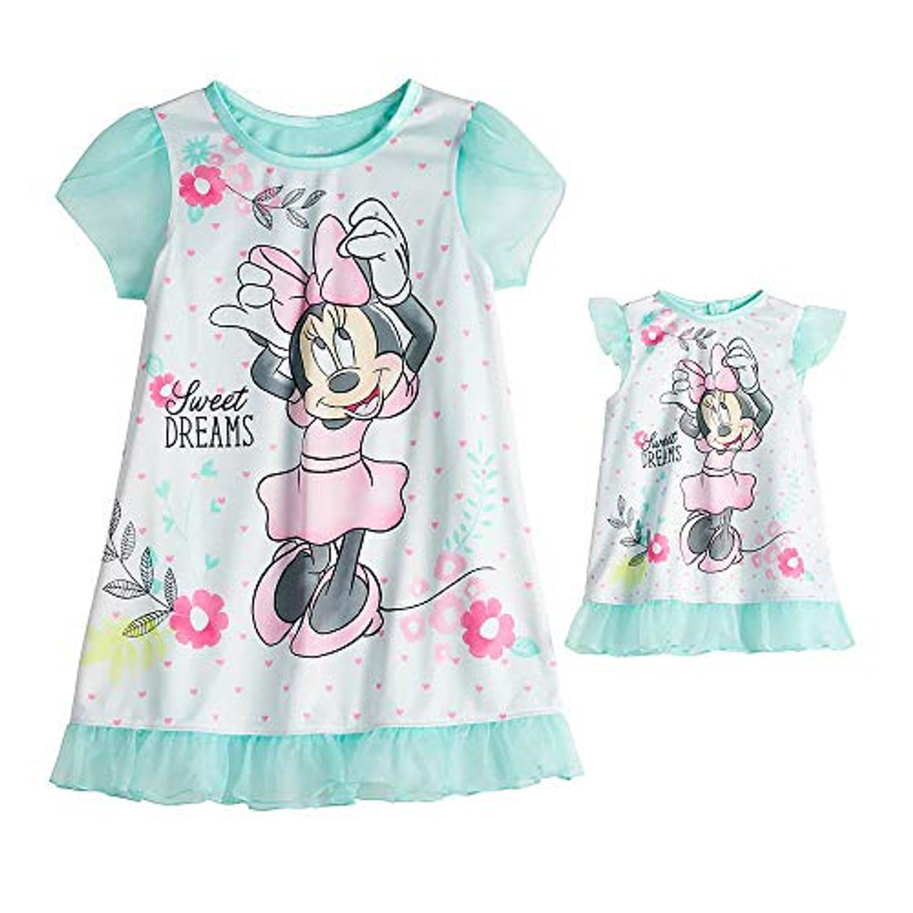 Minnie Mouse Toddler Girl Sweet Dreams Floral Nightgown With Doll Gown Little Dreamers Pajamas
