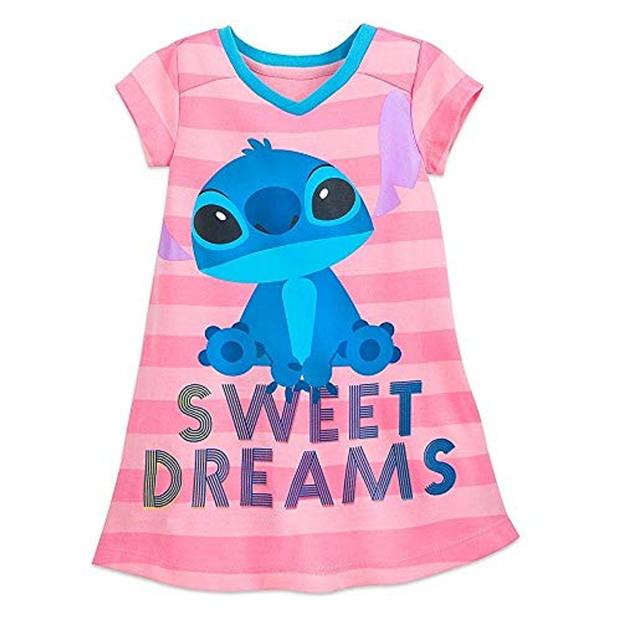 DIsney Stitch Sweet Dreams Pink Striped Nightgown Nightshirt