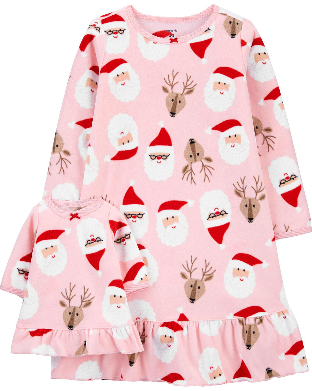 Girl's Toddler Santa and Reindeer Pink Fleece Holiday Nightgown with Doll  Gown - Little Dreamers Pajamas