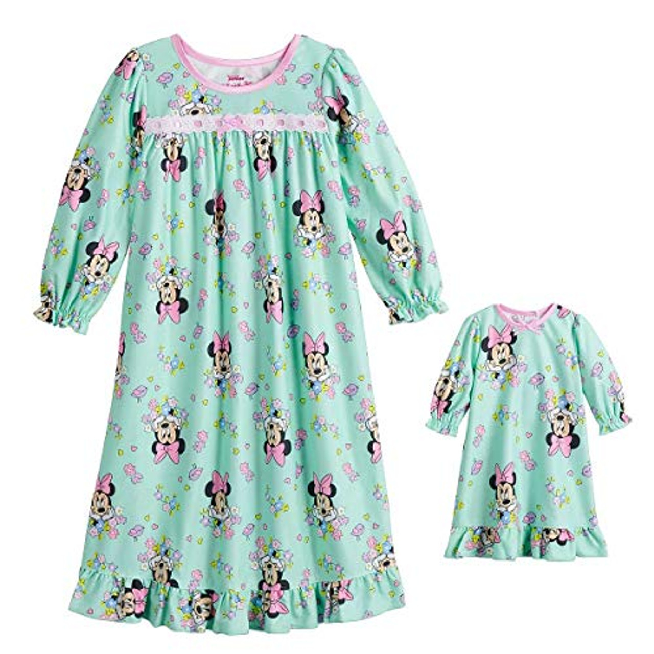 Minnie Toddler Girl s Mint Green Floral Flannel Nightgown with