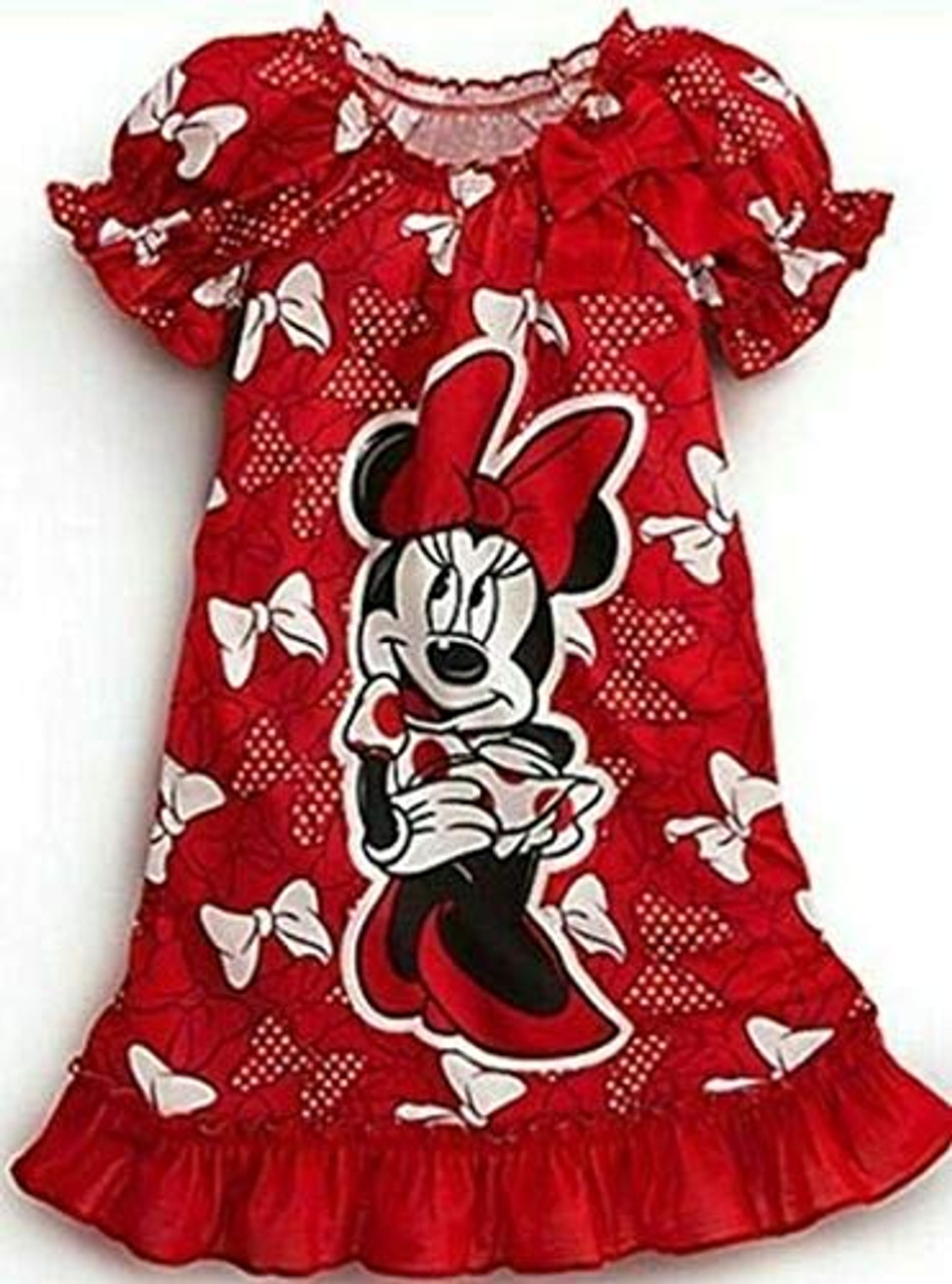 Minnie Mouse Girls Polka Dots Bows Red Nightgown Nightshirt