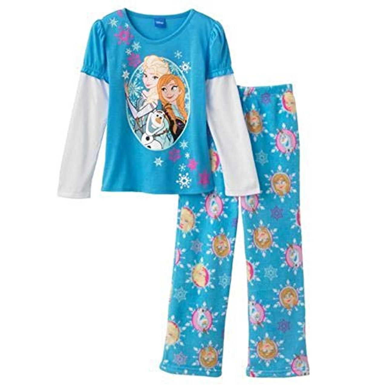 Disney Frozen Anna Elsa and Olaf Mock Layer Jersey Fleece Pajama