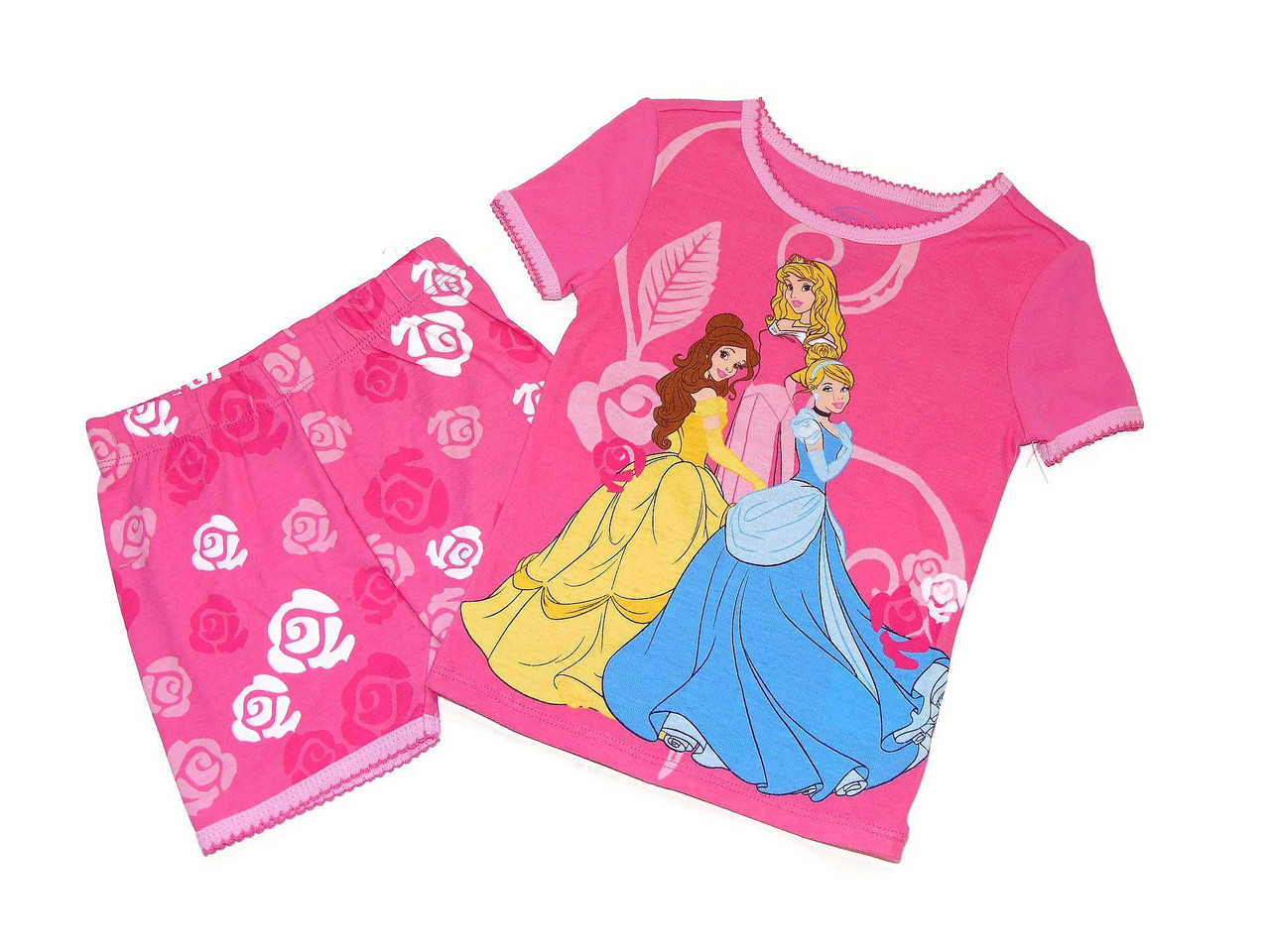 Disney Princess Cinderella Belle and Aurora Pink Pajama Shorts