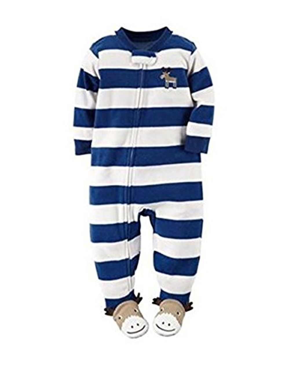 Carter's Fleece Striped Moose Blanket Pajama Sleeper - Little Dreamers  Pajamas
