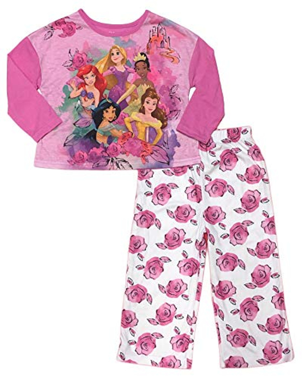 Disney Multi Princess Floral Rose Toddler Girls Pajama Set Size