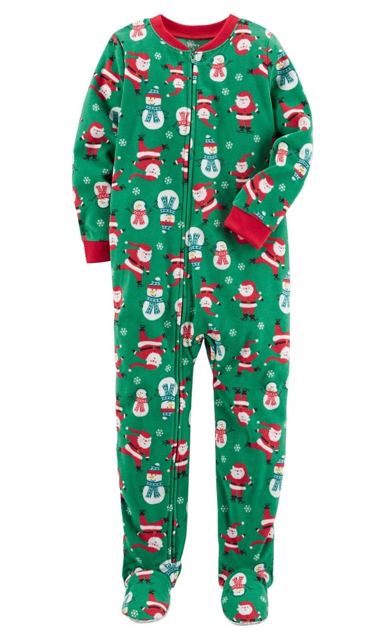 Carter's Green Santa and Snowman Print Fleece Pajama Sleeper