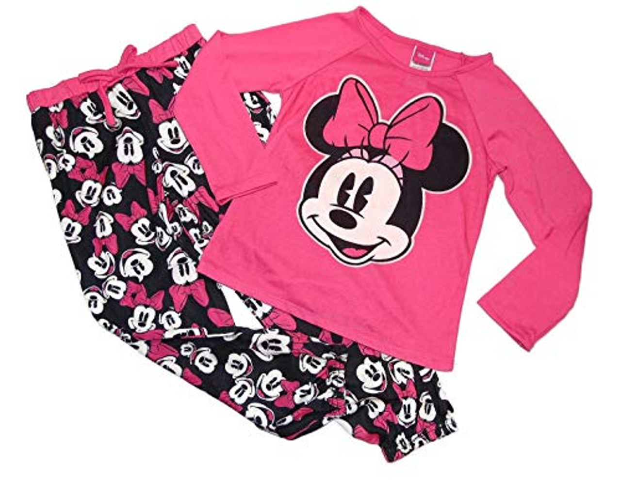 Minnie Mouse Girl's Pink and Black Polyester Jersey Pajama Set, Size 6/6X -  Little Dreamers Pajamas