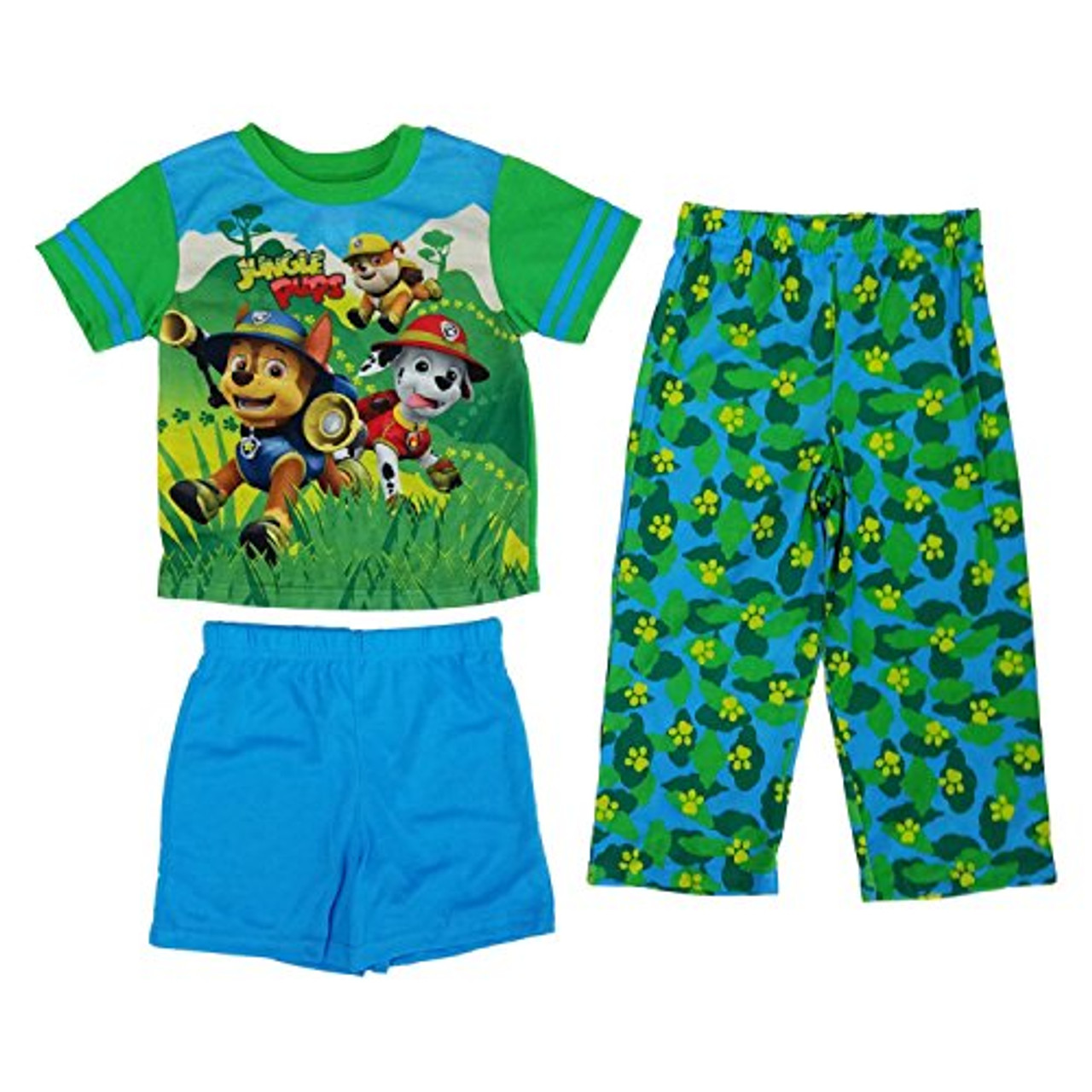 Paw Pup Jungle Boys Pajama Set Shorts Shirt and Pants 3 Piece